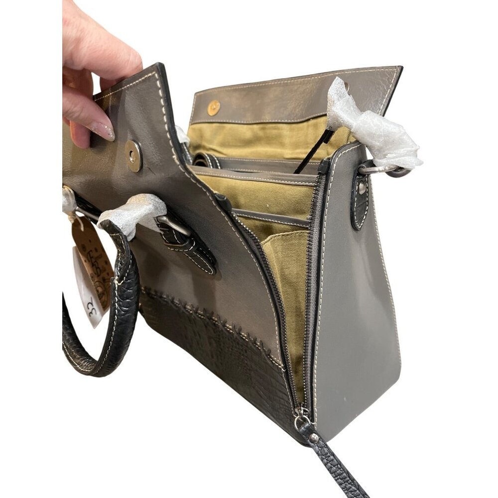 Firenze Bella RFID-Blocking Gray & Black Genuine Leather Shoulder Bag - Picture 5 of 8